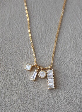 多种戴法～超级精致四枚吊坠组合款项链锆石时尚锁骨链925银镀金