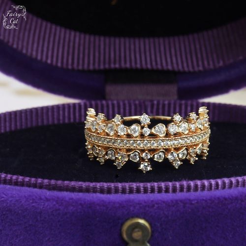 华丽舞会。日系高端AbHe*i同款碎钻锆石闪烁复古宽戒指s925银镀金