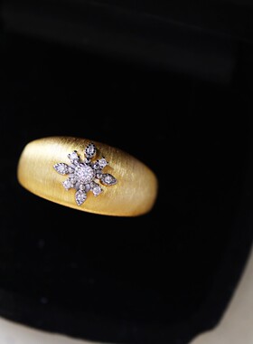 日系高端线～晶莹雪花拉丝纹理感宽版戒指s925银镀金复古气质款