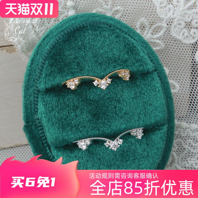 日系ab*同款花边形状锆石戒指环925银镀金小众纤细百搭时尚