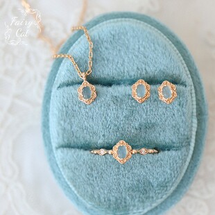 项链 日系小雏菊花朵 天然海蓝宝925银镀金 戒指环 耳钉女nojes