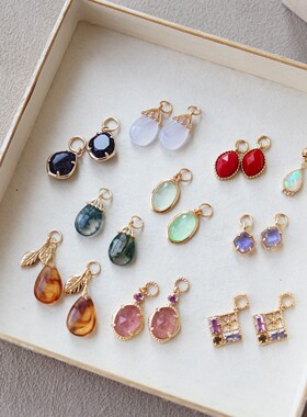 仅吊坠 日系小众风格复古天然水晶DIY耳环组合吊坠耳坠S925银镀金