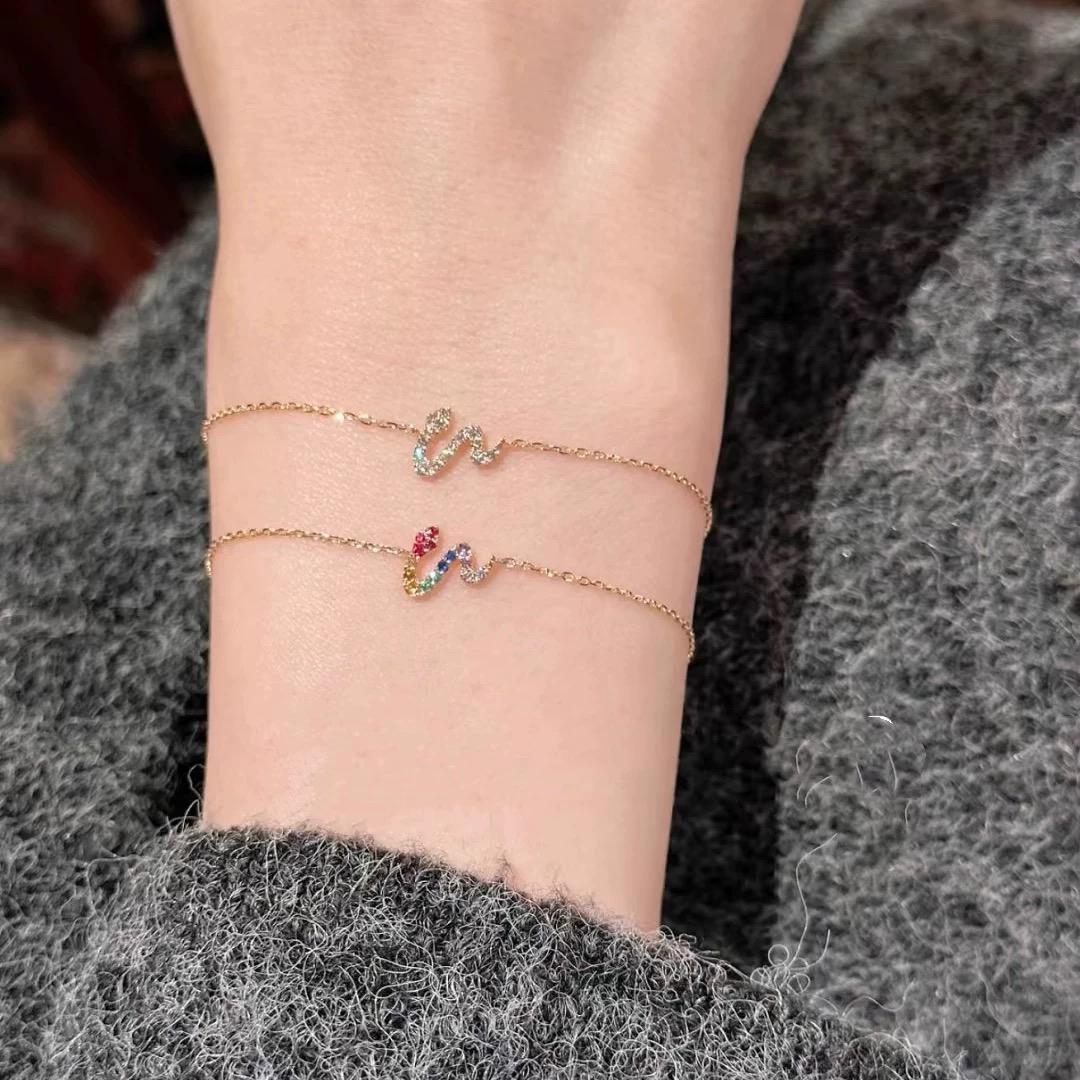 特*蛇年限定本命年彩色锆石手链高级感蛇形项链925银镀金礼物