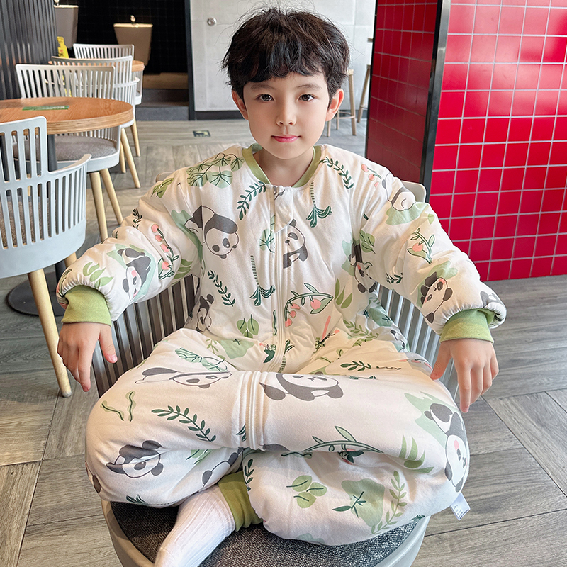 儿童连体睡衣秋冬款纯棉加厚保暖宝宝睡袋冬季夹棉小中大童防踢被