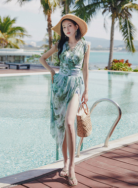 独特漂亮泳衣女款泡温泉私汤绝美绿色微胖遮肉女士大胸保守游泳衣