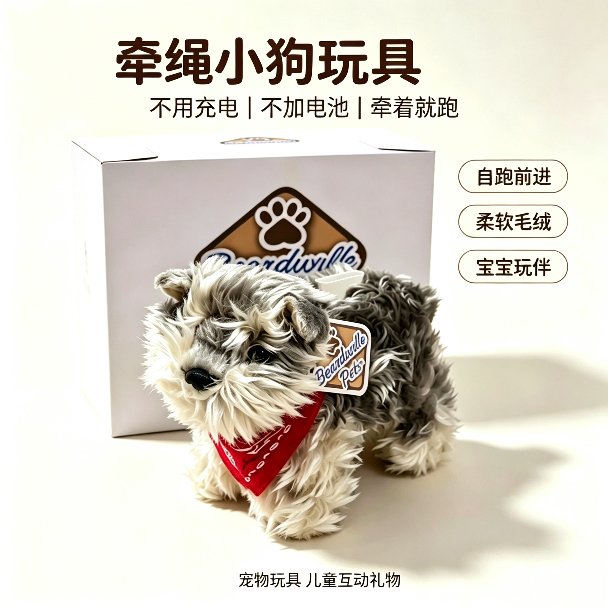 牵绳小狗宠物毛绒玩具公仔自跑无电动/遥控动物/人物
