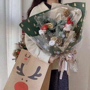 防水透明雪花圣诞玻璃纸鲜花包装纸圣诞节平安夜苹果花束材料花纸