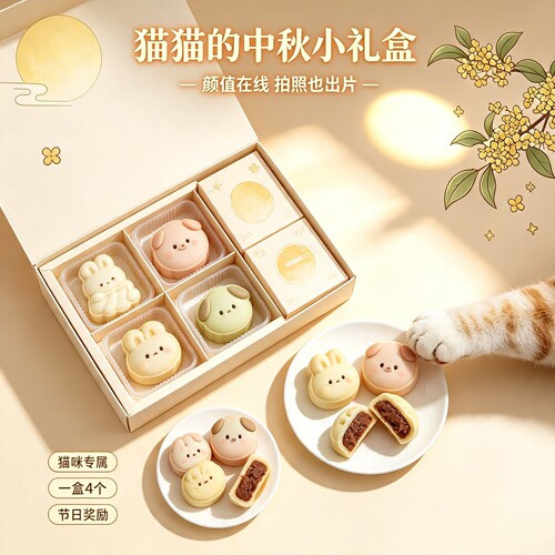 中秋萌宠月饼礼盒装猫狗鲜粮零食