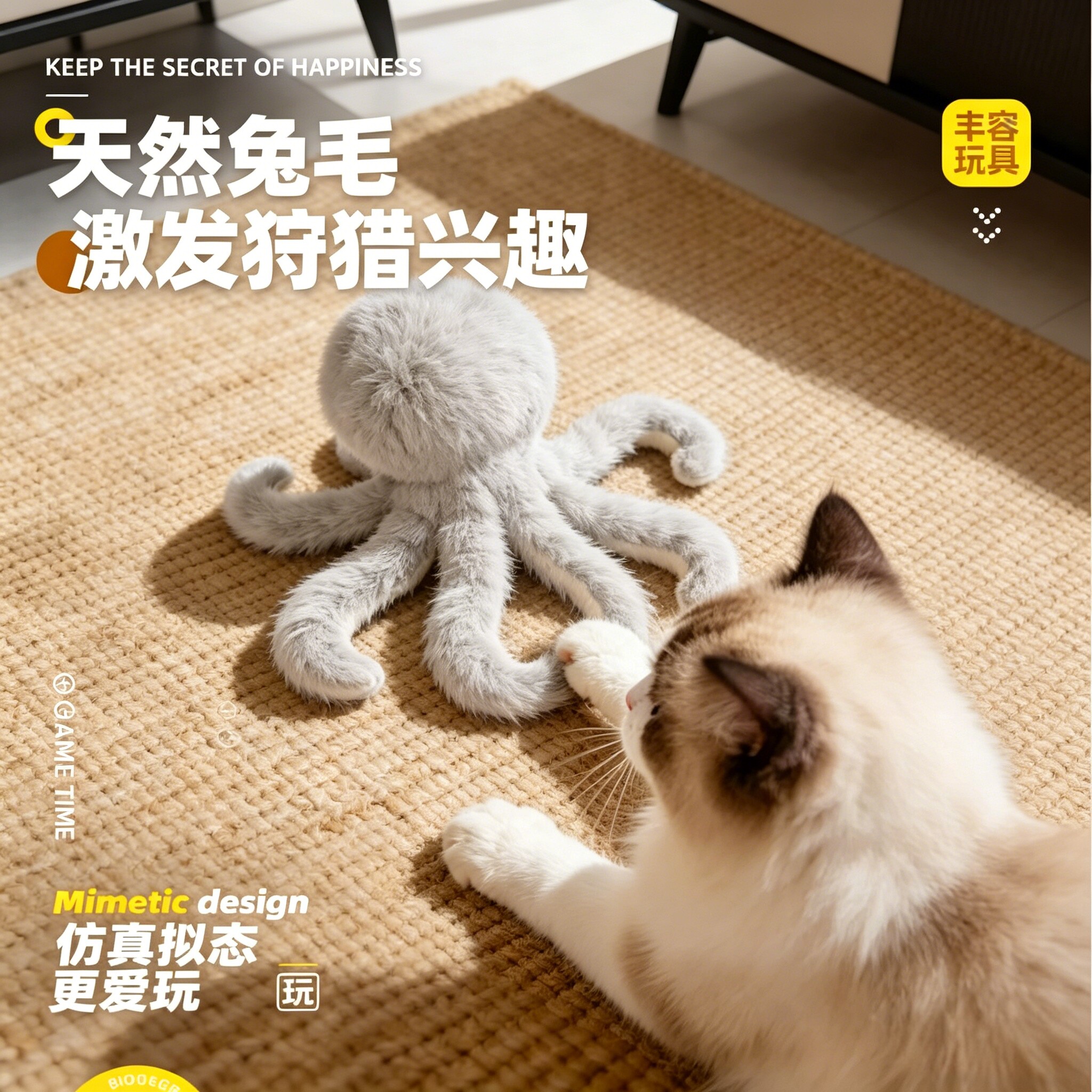 毛绒章鱼猫玩具捕猎耐抓耐咬静音逗猫棒解闷陪伴猫咪自嗨宠物用品