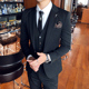 大码 外套 休闲三件套主持人暗条纹帅气小西装 西服男套装 英伦风修身