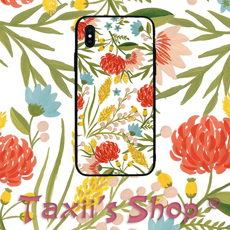 创意插画花草纹样钢化玻璃iphonex7P全包保护套手机壳私人订制