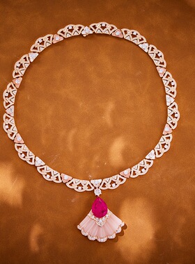 外贸跨境新款粉色扇子项链镀金高级感名媛气质女士扇形奢华晚装链