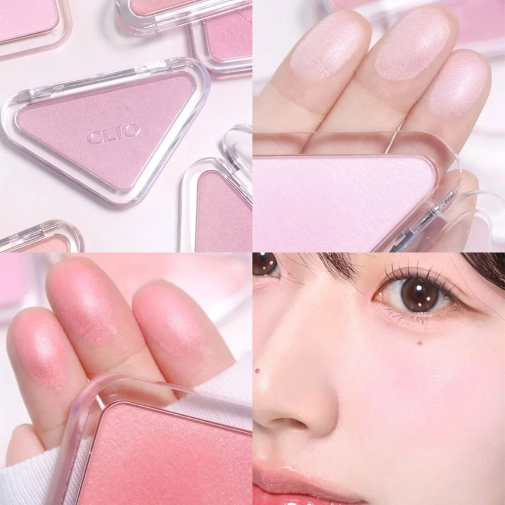 clio珂莱欧三角腮红单色哑光雾面珠光膨胀色粉紫裸色淡颜自然韩女
