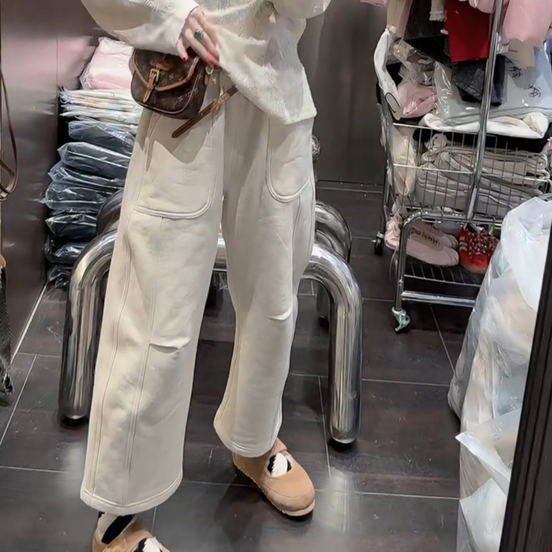 秋冬休闲欧货大口袋弯刀裤女时尚2025百搭松紧高腰净版九分阔腿裤,女装/女士精品,休闲裤,淘宝优惠券,粉丝福利购,淘宝优惠卷