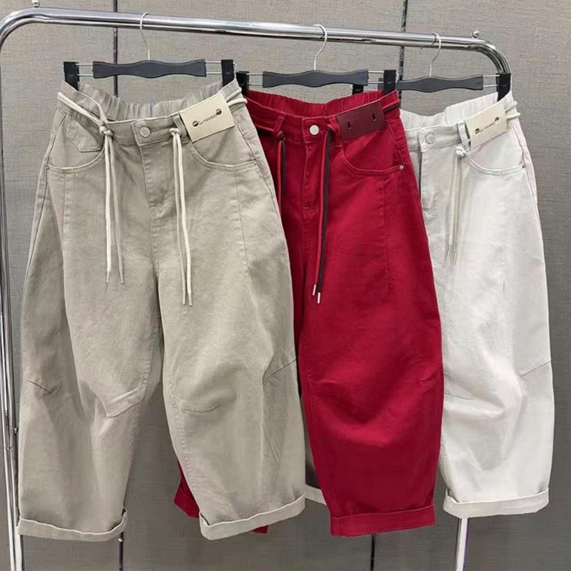 2026春秋爆款牛仔弯刀裤韩版复古高腰加厚宽松显瘦豹纹九分哈伦裤