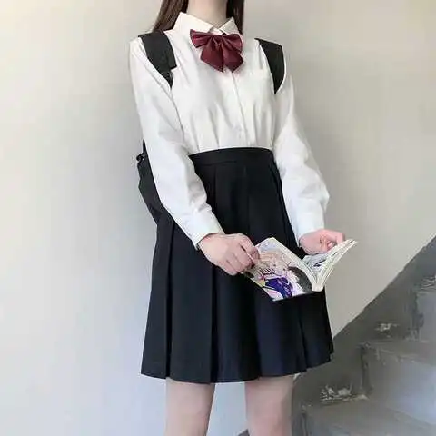 jk制服风琴褶直筒衬衫长短袖基础款现货衬衣原创奶白色秋季