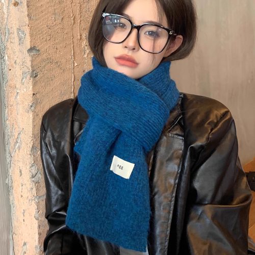 蓝色韩国egg羊毛混纺针织围巾