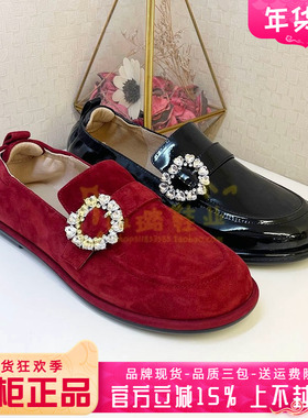 正品蹀愫ts女鞋2025秋款百搭真皮水钻平底时尚单鞋TA65503-50