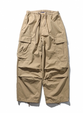 25SS日系复古潮牌机能大口袋工装裤男夏季宽松阔腿休闲长裤抽绳裤