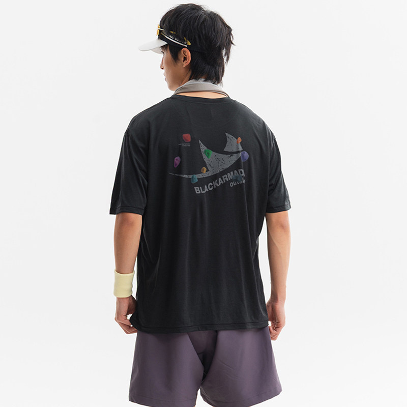 2026夏季户外风彩色印花短袖T恤男女夏宽松透气休闲运动百搭上衣
