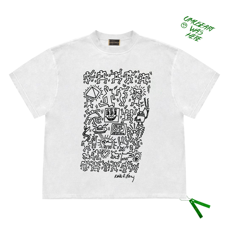 复古 keith haring 80s80年代简笔画插画图案创意设计感短袖T恤