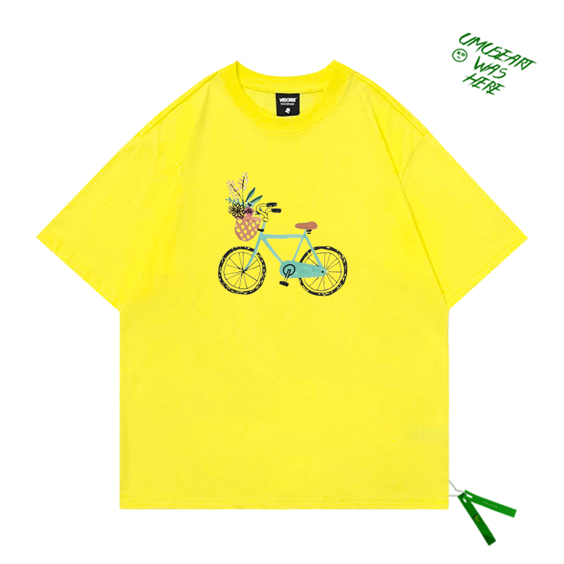雾都记忆潮牌！可爱艺术风自行车印花oversize宽松圆领短袖T恤