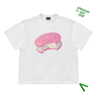 粉色夹心饼干sandwich biscuit趣味插画图案可爱学院风短袖上衣