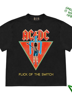 阿美咔叽重金属acdc摇滚周边印花短袖潮男女情侣ins丧系慵懒风t恤