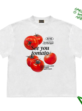 韩版夏季vintagetee简约新款创意西红柿番茄设计小众宽松短袖T恤