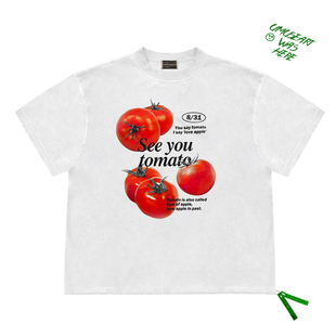 韩版夏季vintagetee简约新款创意西红柿番茄设计小众宽松短袖T恤