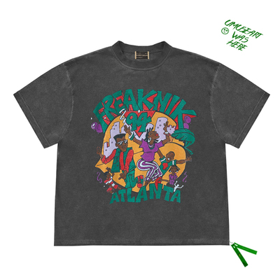 重磅ins潮趣味卡通插画印花图案 cropped top 美式复古短袖上衣