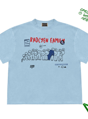 趣味简笔线条画图案创意英文字体cropped top休闲宽松款短袖上衣