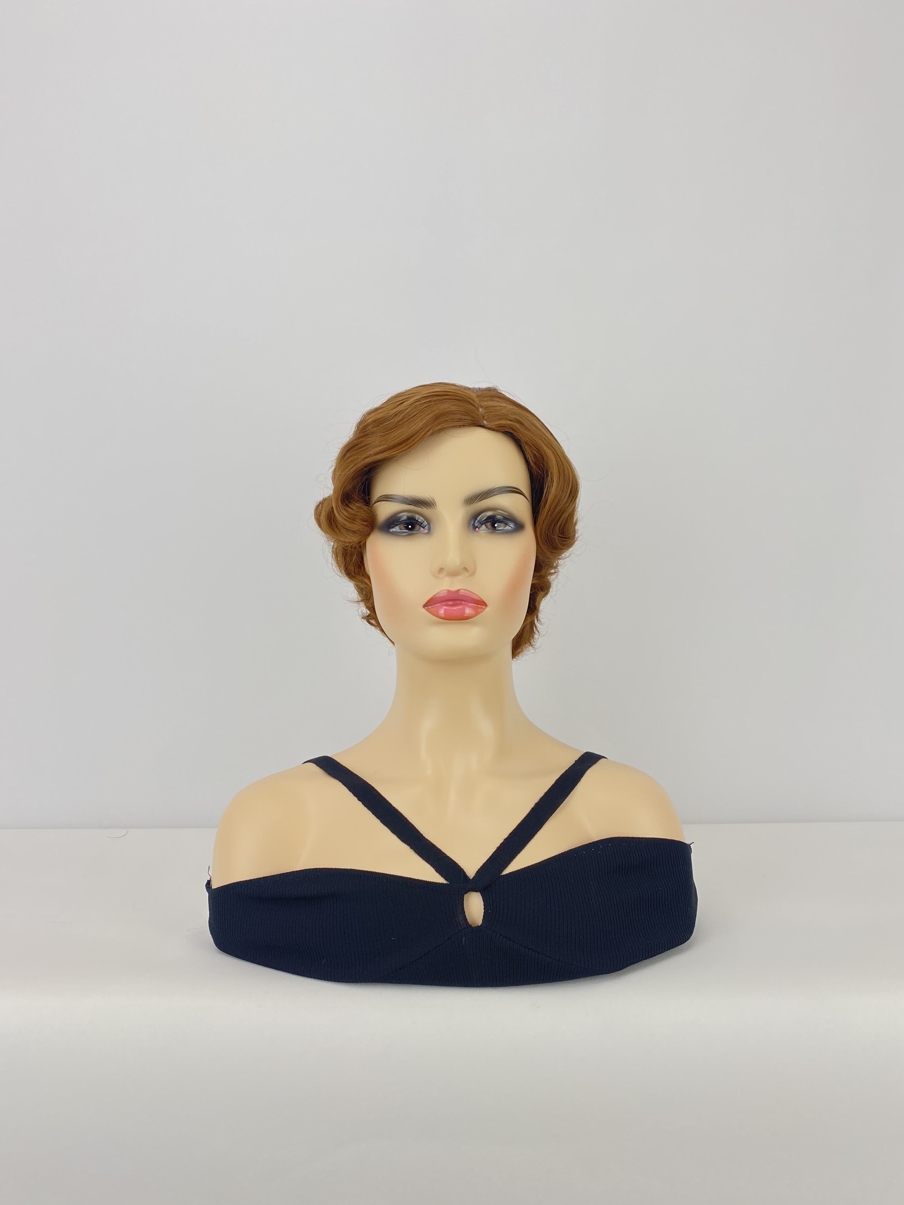 金色手推波纹 复古造型假发 偏分头缝短发 高温丝全头套假发