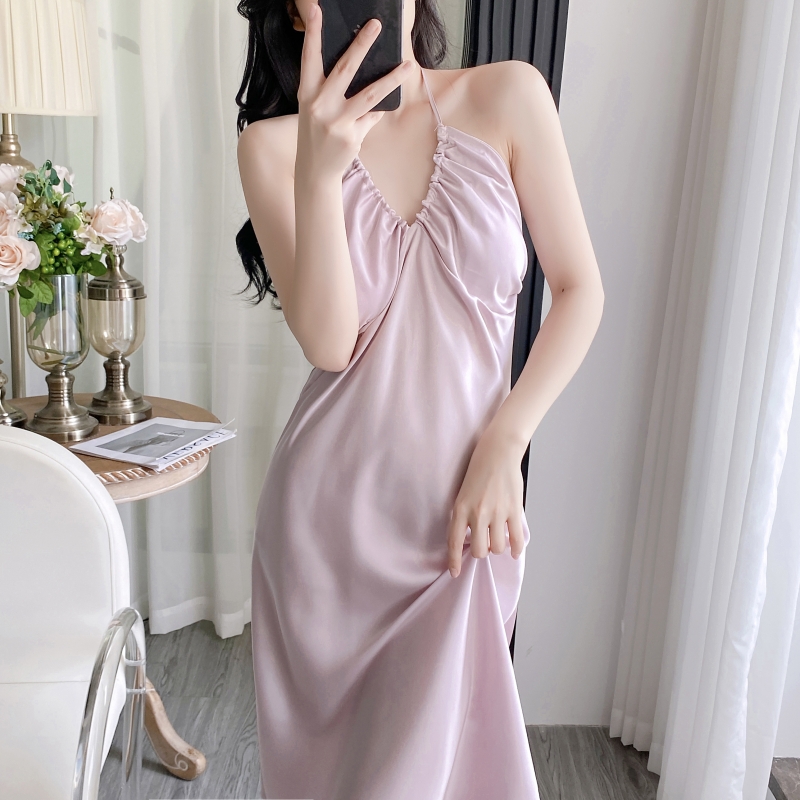 性感睡衣女款带胸垫睡裙冰丝长裙