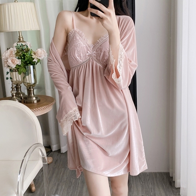 睡衣女款冬季金丝绒性感吊带睡裙