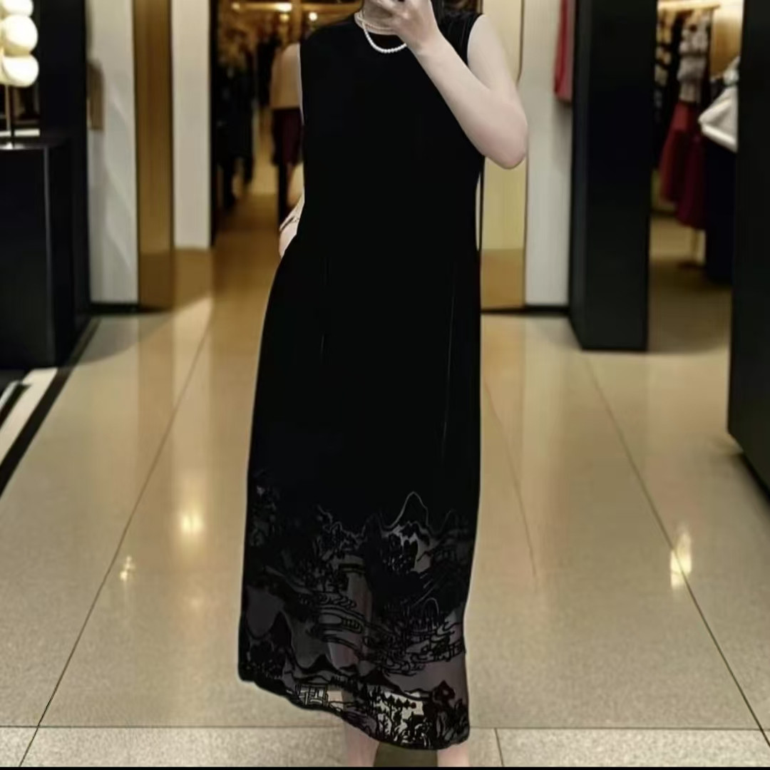 2025早春新款真丝丝绒宽松连中老年女装