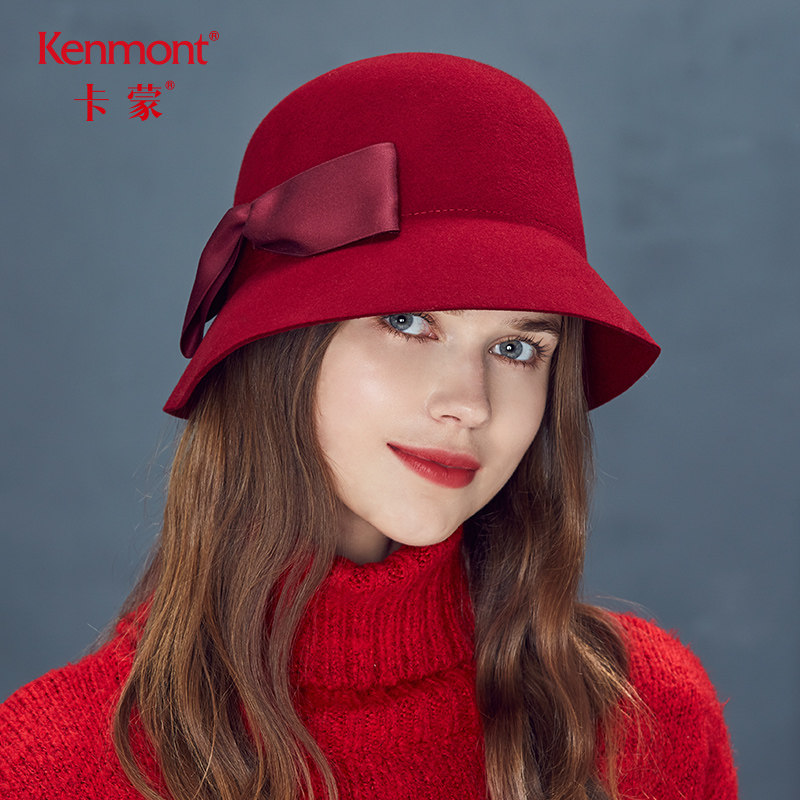 卡蒙帽子女士高级感秋冬季百搭渔夫帽纯色毛毡帽毛呢甜美优雅礼帽