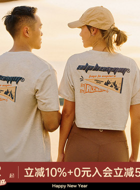AlphaGym露营旗帜情侣短袖T恤美式字母印花男女圆领运动休闲上衣