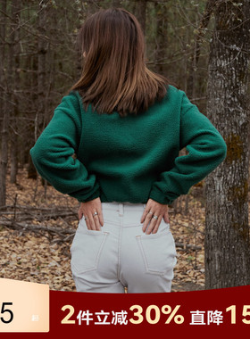 Alpha摇粒绒半拉链套头衫 美式复古绿色保暖运动休闲潮流长袖卫衣