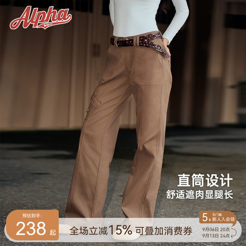 AlphaGym不对称口袋工装牛仔裤女宽松直筒复古美拉德酷感牛仔裤