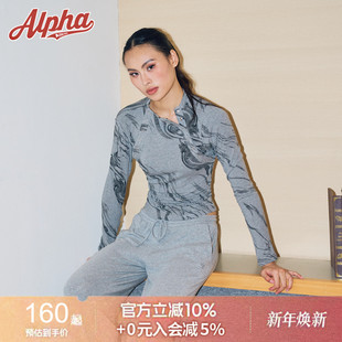 修身 AlphaGym复古扎染五爪扣长袖 抓毛绒保暖打底衫 新款 T恤 秋冬季