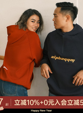 AlphaGym空气层连帽重磅卫衣宽松显瘦亲子一家三口情侣装红色外套