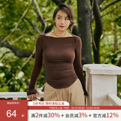 针织毛衫 AlphaGym天丝羊毛一字肩长袖 新款 秋季 打底微透空调衫