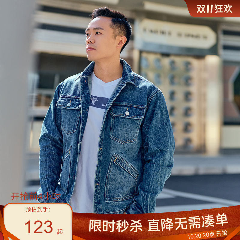 【限时特价】经典骑士牛仔夹克复古洗水百搭宽松嘻哈机能工装外套