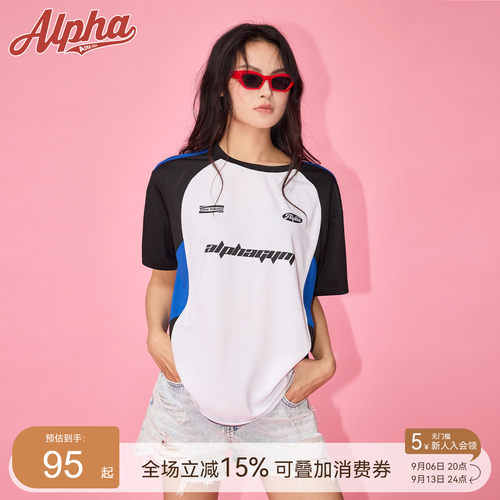 AlphaGym拼接撞色网眼休闲宽松上衣男女同款运动健身T恤