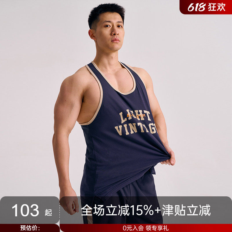 AlphaGym美式训练运动背心男士健身跑步马拉松无袖工字背运动上衣