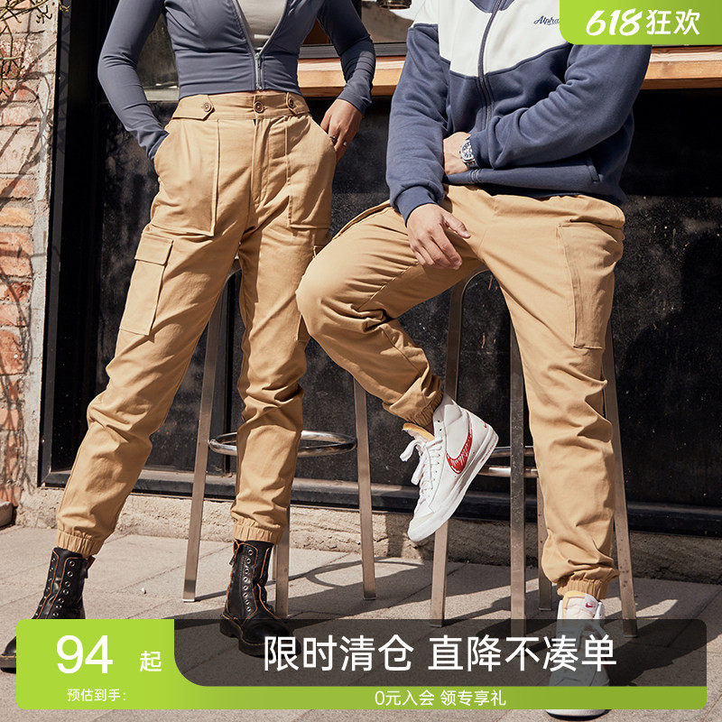【限时特价】拼接情侣工装裤复古工装风口袋束脚休闲运动健身训练