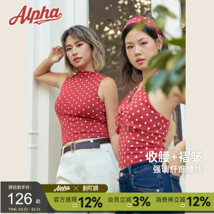 AlphaGym波点复古港风带胸垫背心红底白点挂脖背心无袖 美背