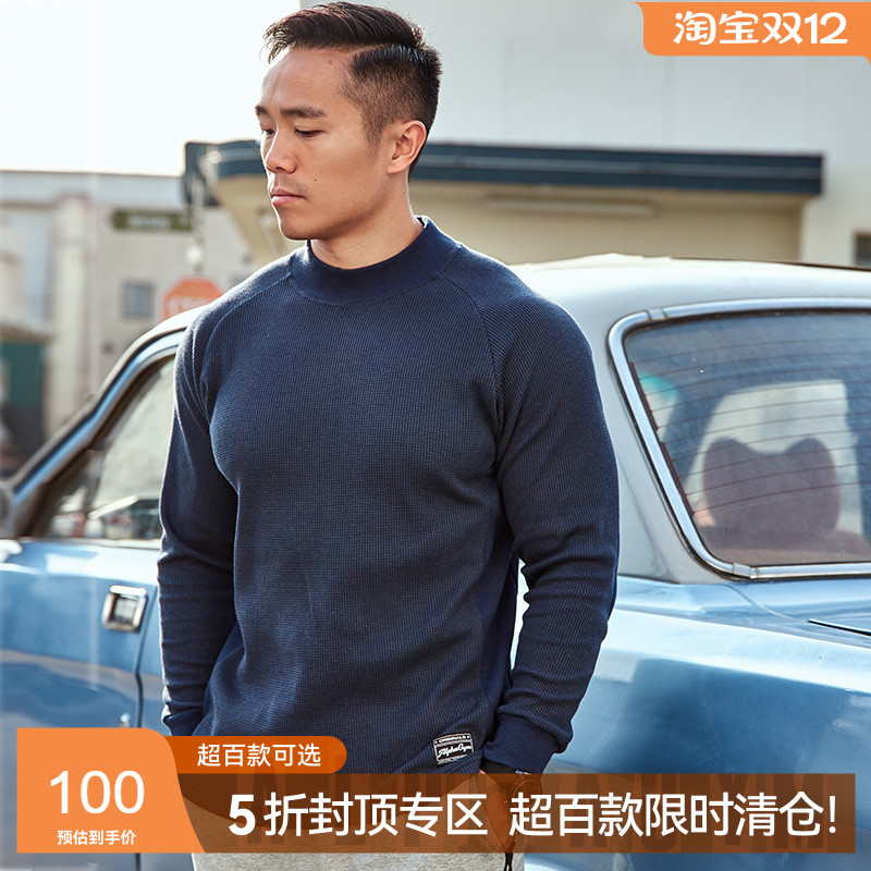 alphagym小高领拼罗纹春款套头衫