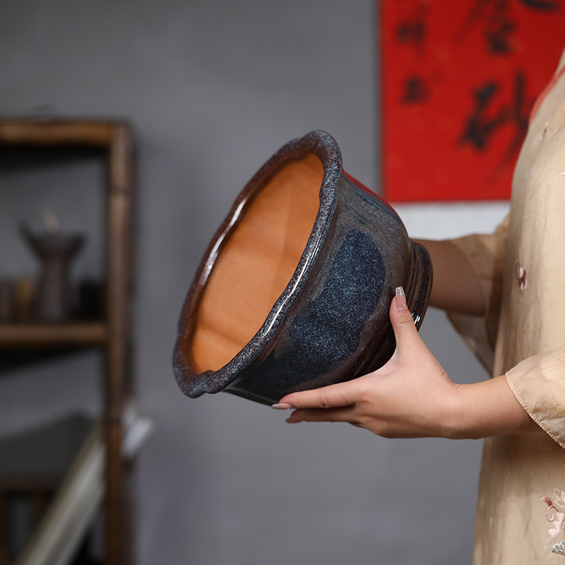 尚扣紫砂 手工慕古中式葵口花盆 室内老松柏盆景桌面古典绿植花器